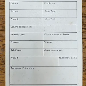 Fiche pour la calibration des arroseuses en 1982